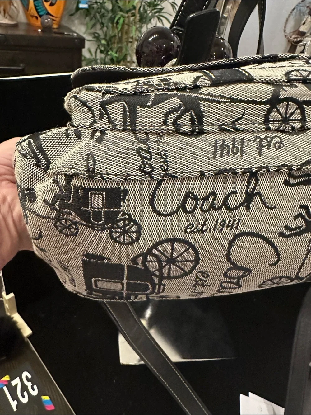 Coach  Chelsea Horse and Carriage Black and Cream Signature Canvas